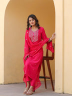 ANNI DESIGNER Women s Kurta Rayon Blend Pants with Dupatta, Pink, XL
