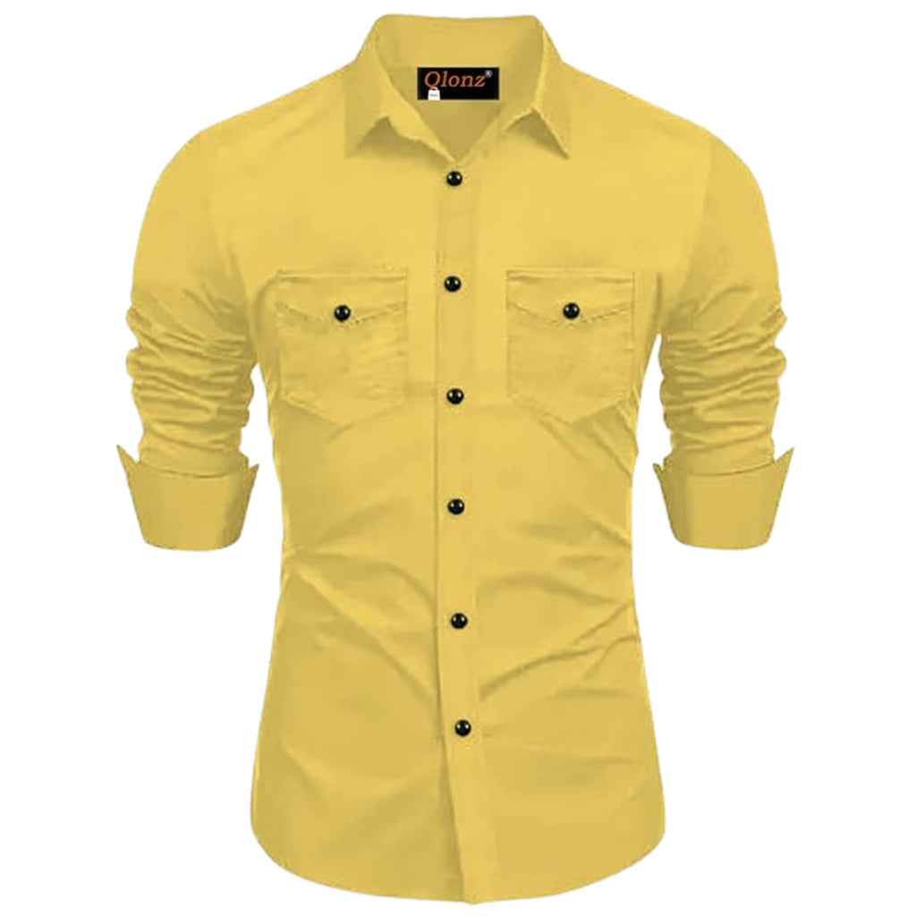 Rebelify Double Pocket With Flap Men Cargo Cotton Shirt Yellow