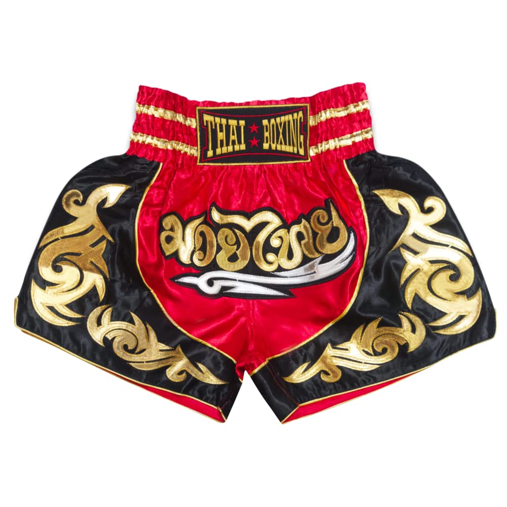 SIAMKICK Classic Muay Thai Shorts for Men Women Boxing Kickboxing High Grade MMA Fight Clothing Training Workout Trunks (XXL, Re