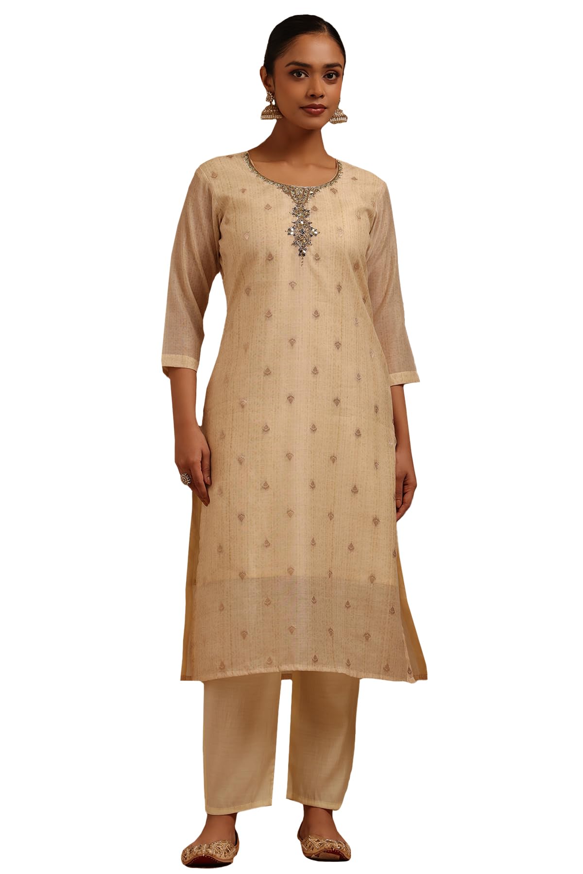 Soch Women Chanderi Woven Design Kurta Set with Mirror Work