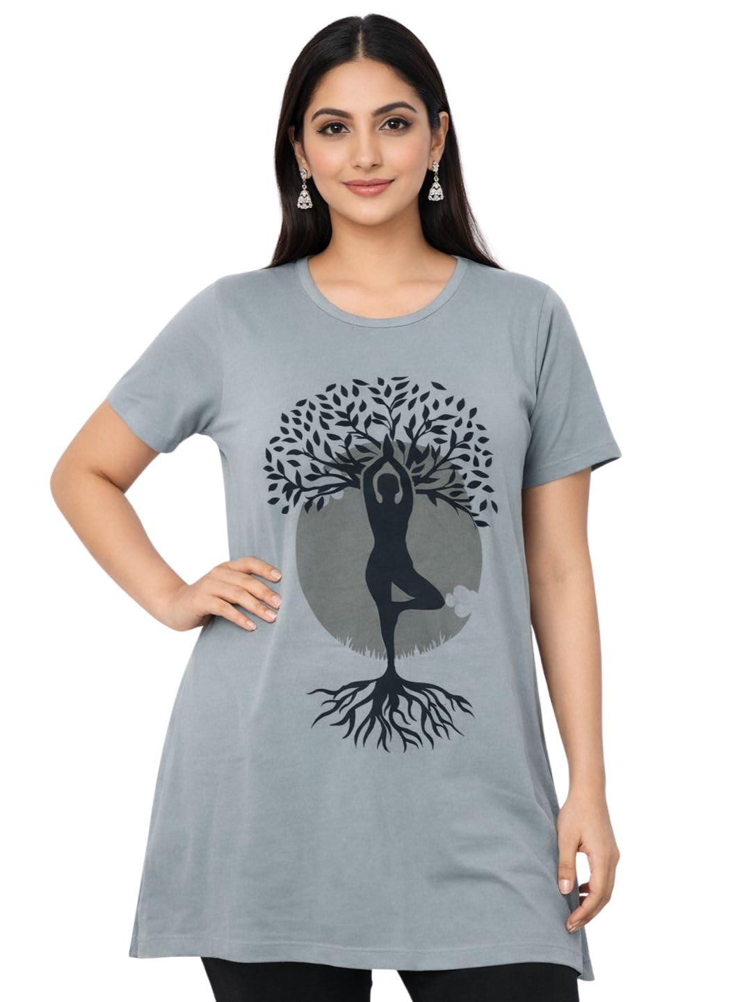 Cupid Regular Fit Cotton Round Neck Half Sleeve TShirt, Plus Sizes Nightwear, Sleepwear, Daily Gym N Lounge Wear Long Tops For  4