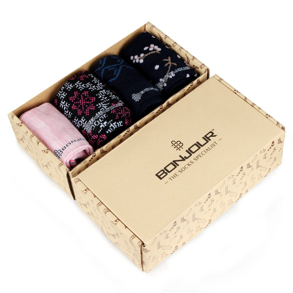 Bonjour Ankle Length Woolen Thumb Socks For Women- Pack of 4
