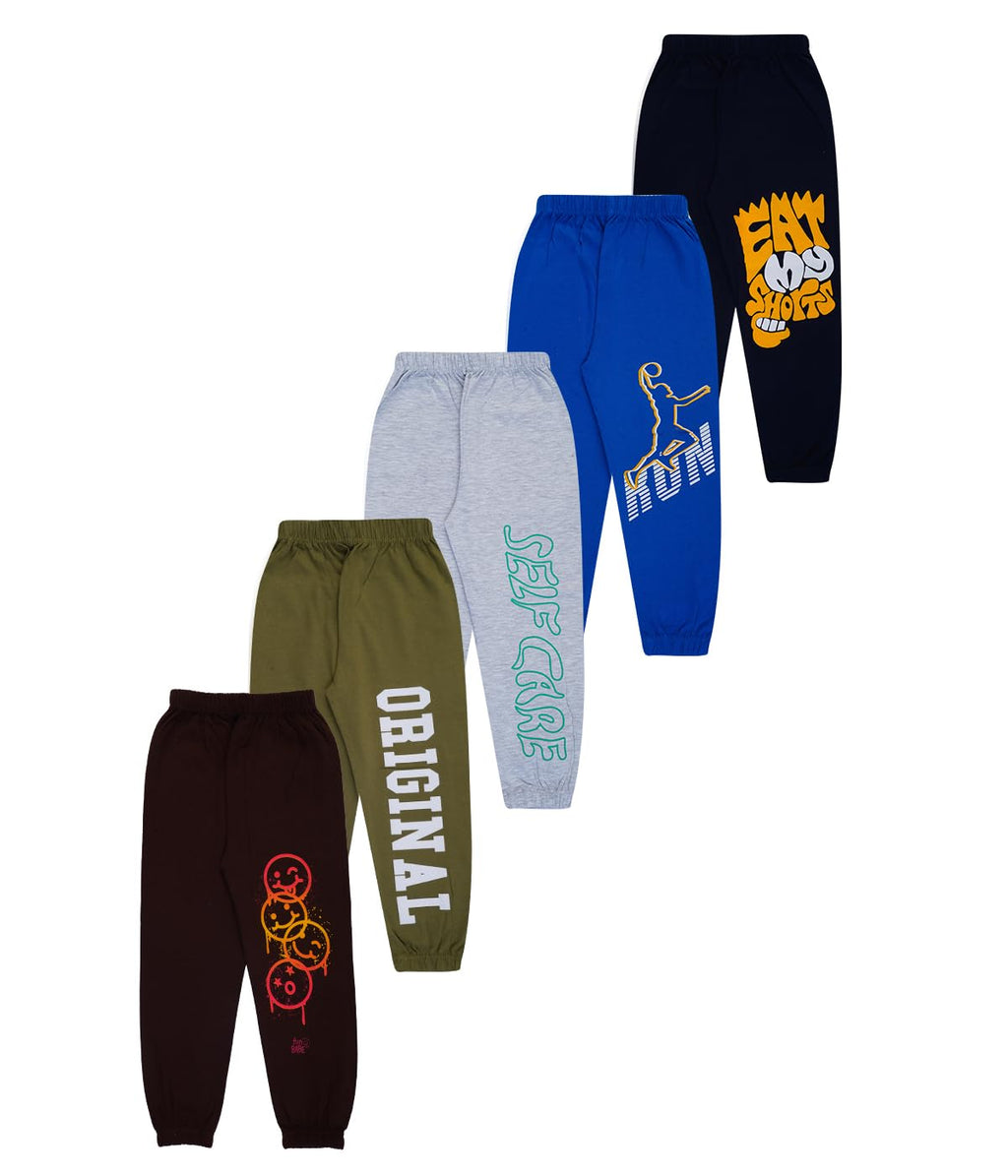 T2F Boys Cotton Regular Fit Printed Track Pants (Pack fo 5)