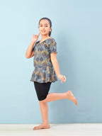 Aarika Girls Sports Wear Green-Black Colour Abstract Print Nylon Swim Suit (5-15 Years)-(SW-SHM-CA-1116)