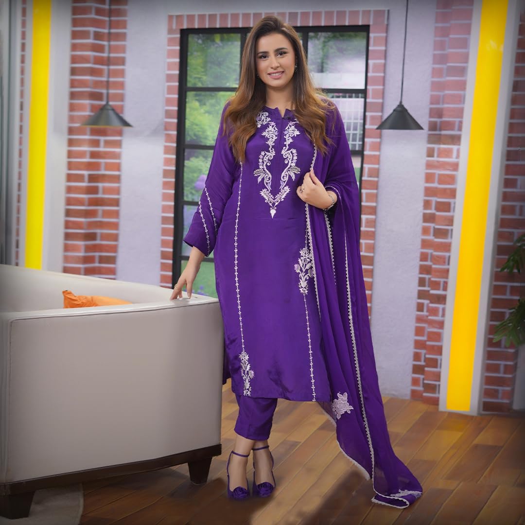 ANNI DESIGNER Womens Rayon Blend Embroidered Straight Fit Kurta with Pant & Dupatta (JAYASHUDA BEGANI_XXL_Begani_XX-Large)