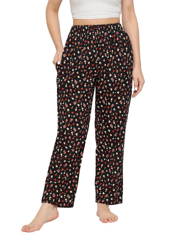 Clovia Womens Rayon Pretty Florals Pyjama (LB0179I13_Black_3XL)