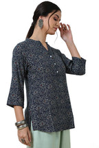 Soch Womens Navy Blue Foil Print Rayon Slub Tunic