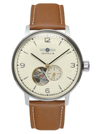 Zeppelin LZ129 Hindenburg Leather Strap Open Heart Beige Dial Automatic 80665N Men's Watch