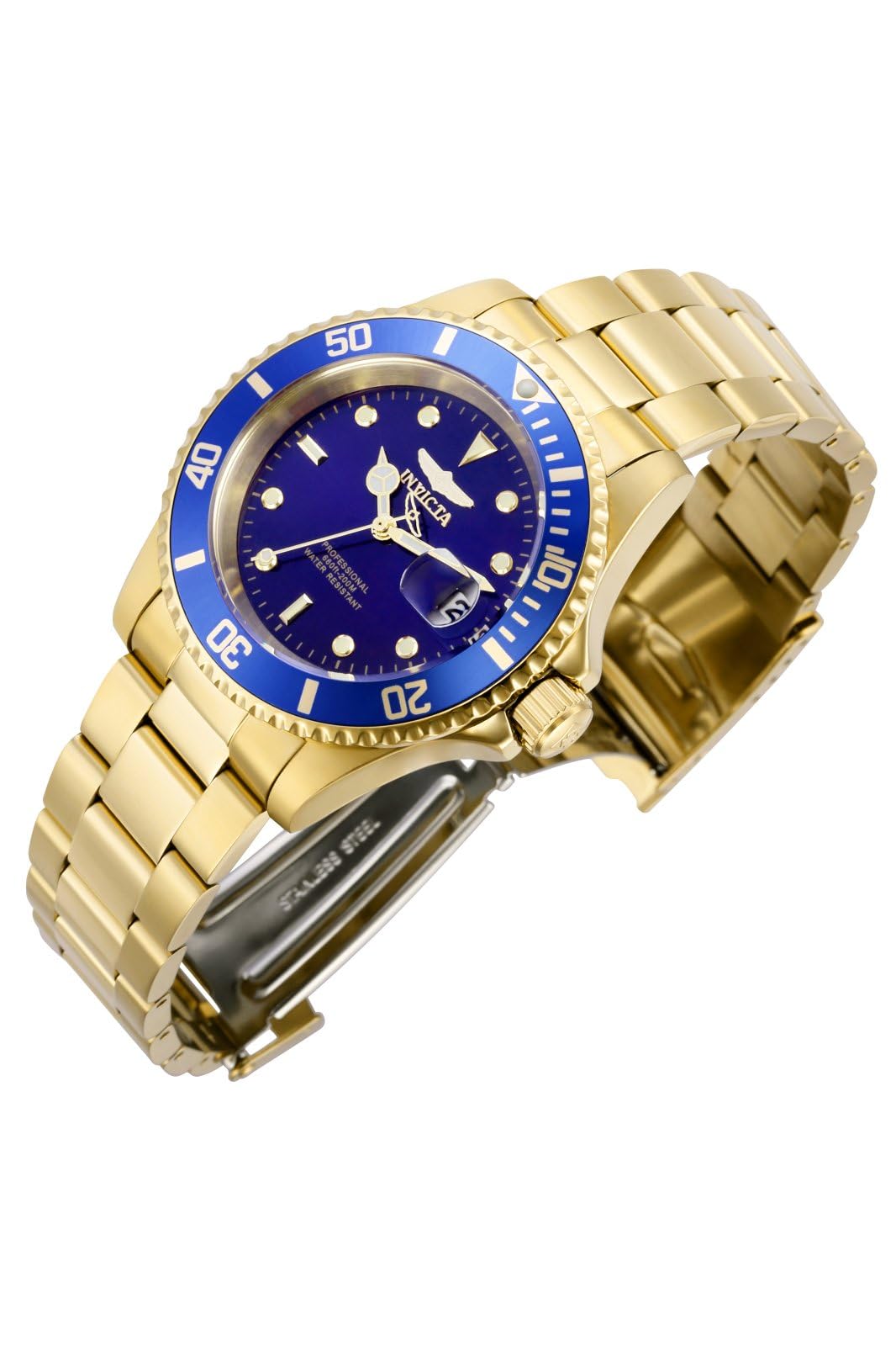 Invicta Men 's Pro Diver Quartz Watch with Stainless Steel Strap, Gold/Blue, 20 (Model: 26974)