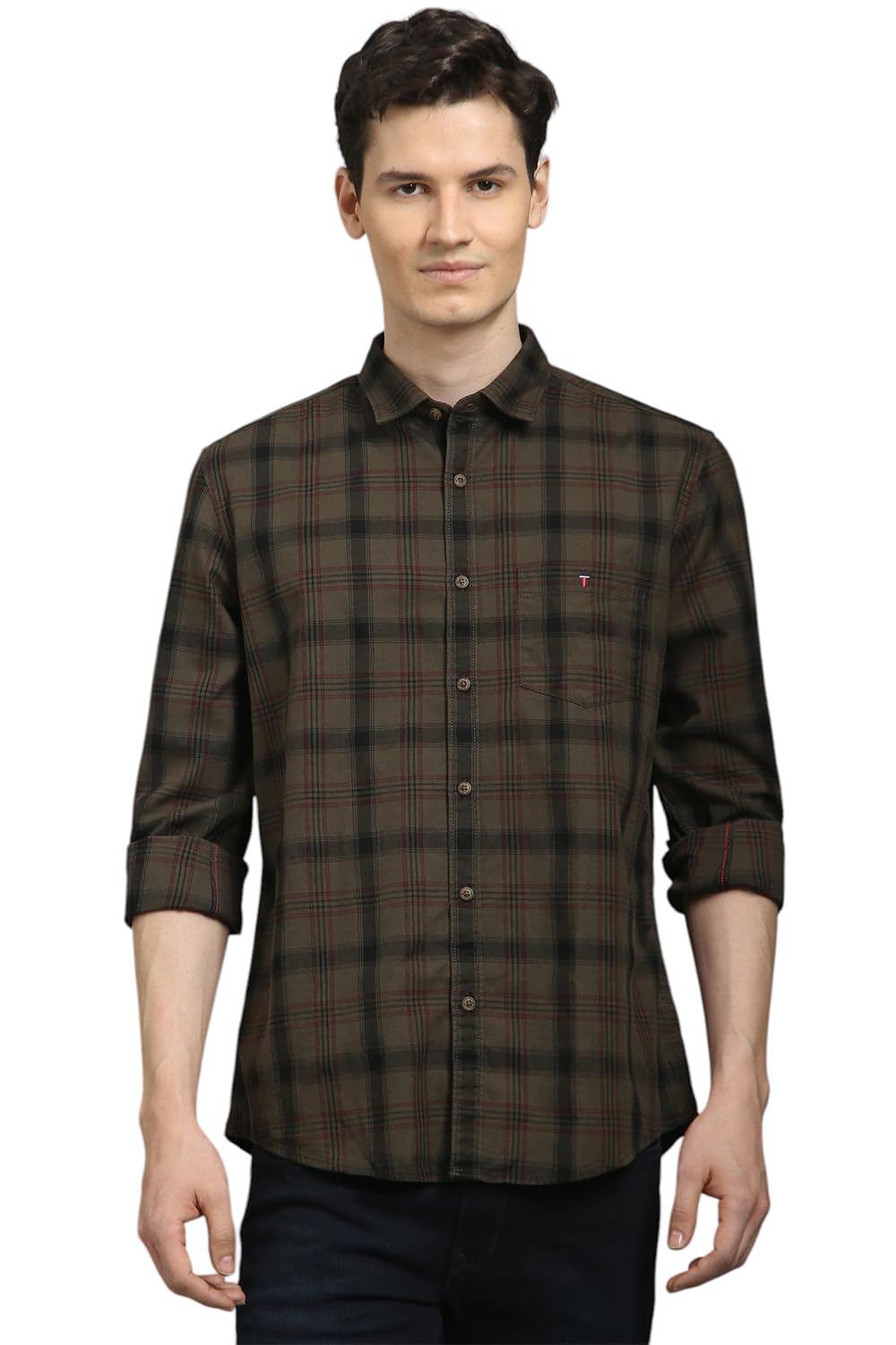 Louis Philippe Men Cotton Checkered Regular Fit Shirt (Lrsfnslpv29878_Brown, 42