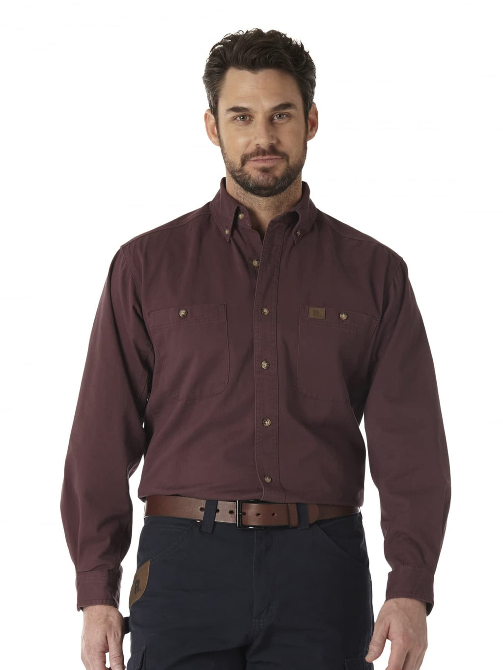 Wrangler Riggs Workwear Men's Logger Twill Long Sleeve Workshirt, Burgundy, X-Large