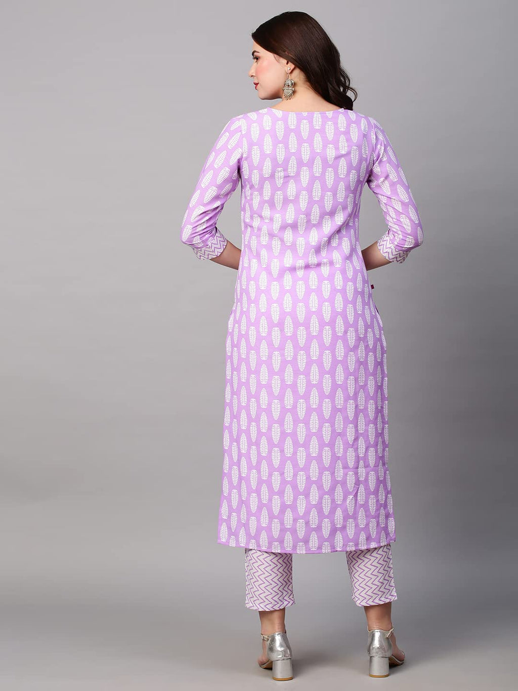 ANNI DESIGNER Womens Cotton Blend Traditional Straight Printed Kurta with Pant Set (Danapa Purple-FBF001_S_Purple_Small)