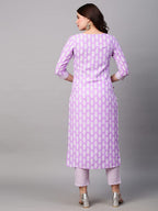 ANNI DESIGNER Womens Cotton Blend Traditional Straight Printed Kurta with Pant Set (Danapa Purple-FBF001_S_Purple_Small)