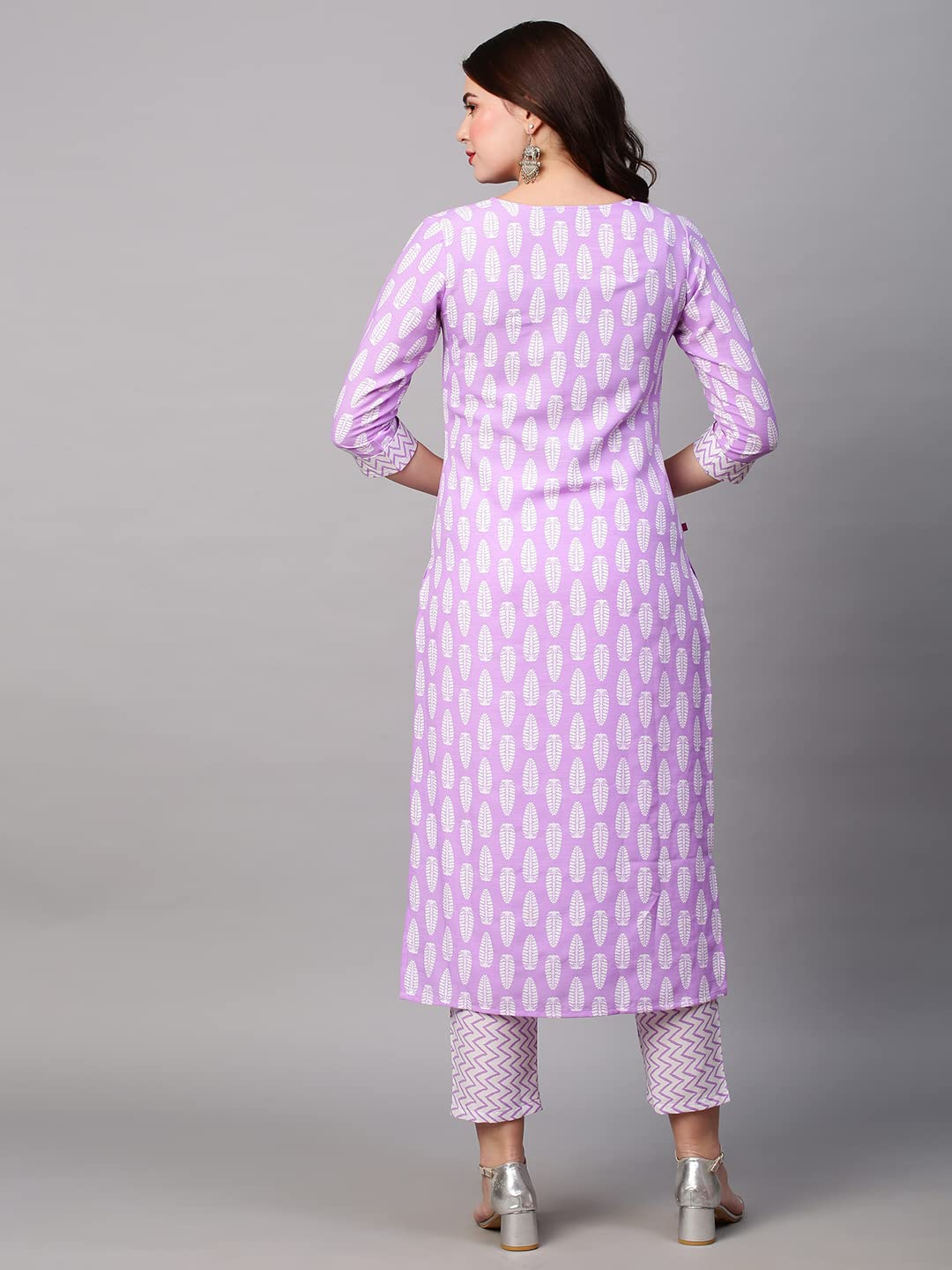 ANNI DESIGNER Womens Cotton Blend Traditional Straight Printed Kurta with Pant Set (Danapa Purple-FBF001_S_Purple_Small)