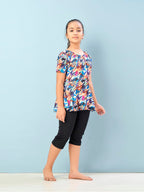 Aarika Girls Sports Wear Multi-Black Colour Abstract Print Nylon Swim Suit (5-15 Years)-(SW-SHM-C-1115)