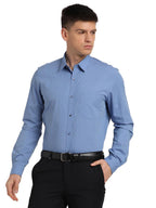 Turtle Men 100% Cotton Slim Fit Solid Full Sleeve Formal Shirt Blue