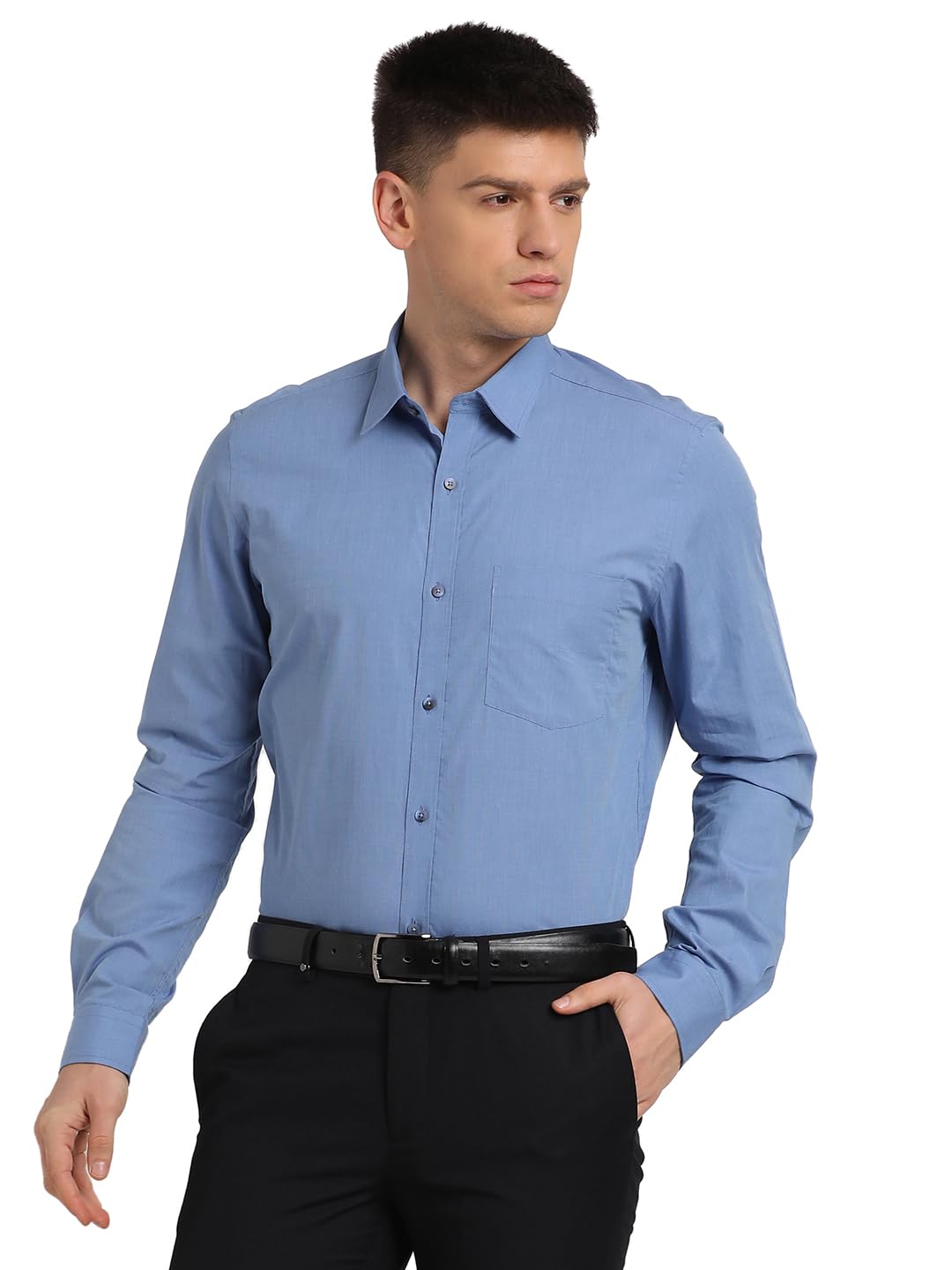 Turtle Men 100% Cotton Slim Fit Solid Full Sleeve Formal Shirt Blue