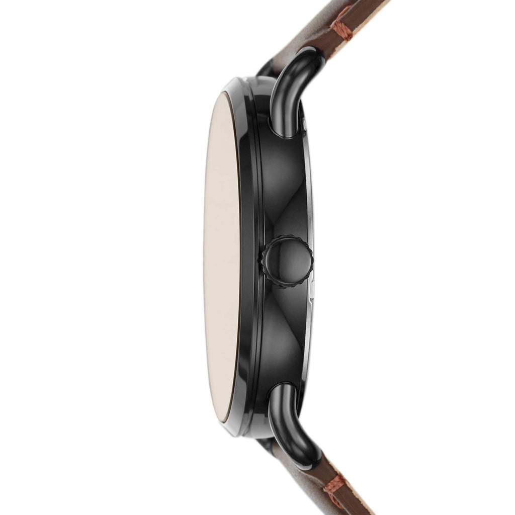 Fossil Men's Copeland Quartz Stainless Steel and Leather Three-Hand Watch, Color: Black, Dark Brown (Model: FS5666)