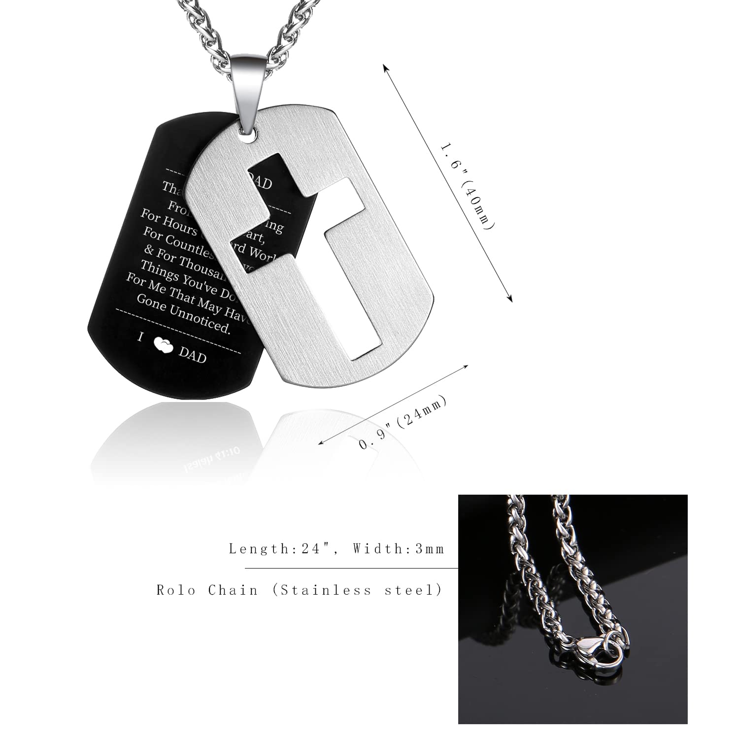 P.Blake Dog Tag Cross Necklace for Father Dad Daddy Stainless Steel Cross Pendant Christian Religious Jewelry Christmas Fathers