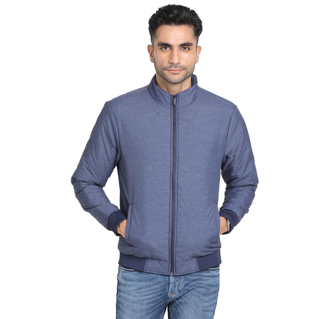 Turtle Men Nylon Solid Blue Zipper Windcheater Jacket