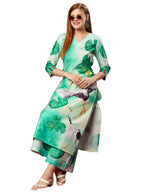 ANNI DESIGNER Womens Cotton Blend Straight Printed Kurta with Palazzo (Swans See Green-JL_XL_See Green_X-Large)