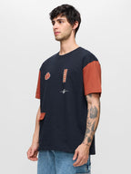 The Souled Store Naruto Shippuden: Uchihas Pride Men and Boys Short Sleeves Round Neck Blue and Red Embroidered Cotton Oversize