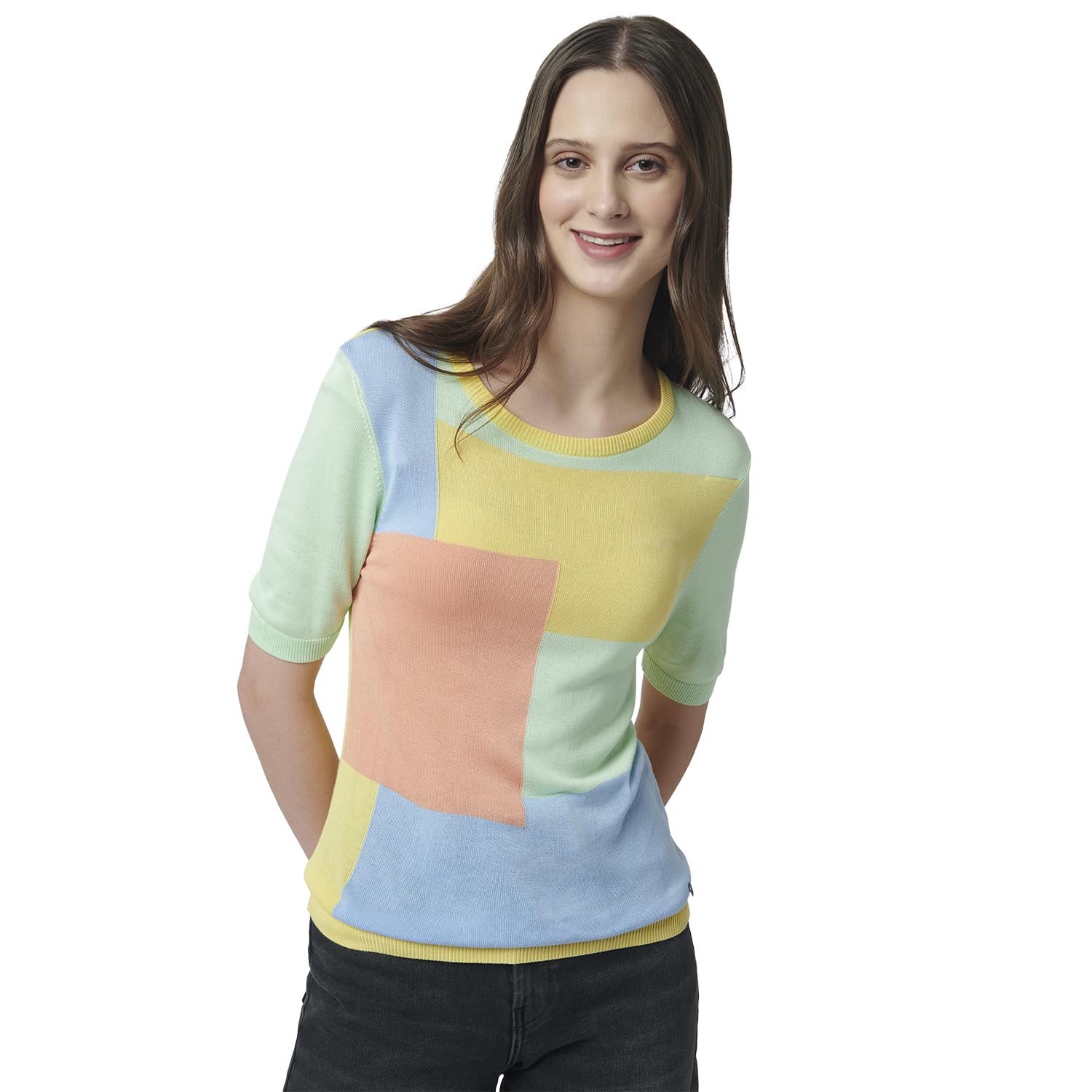 Pepe Jeans Color Block Viscose Round Neck WomenS T-Shirt (Pink, Small)