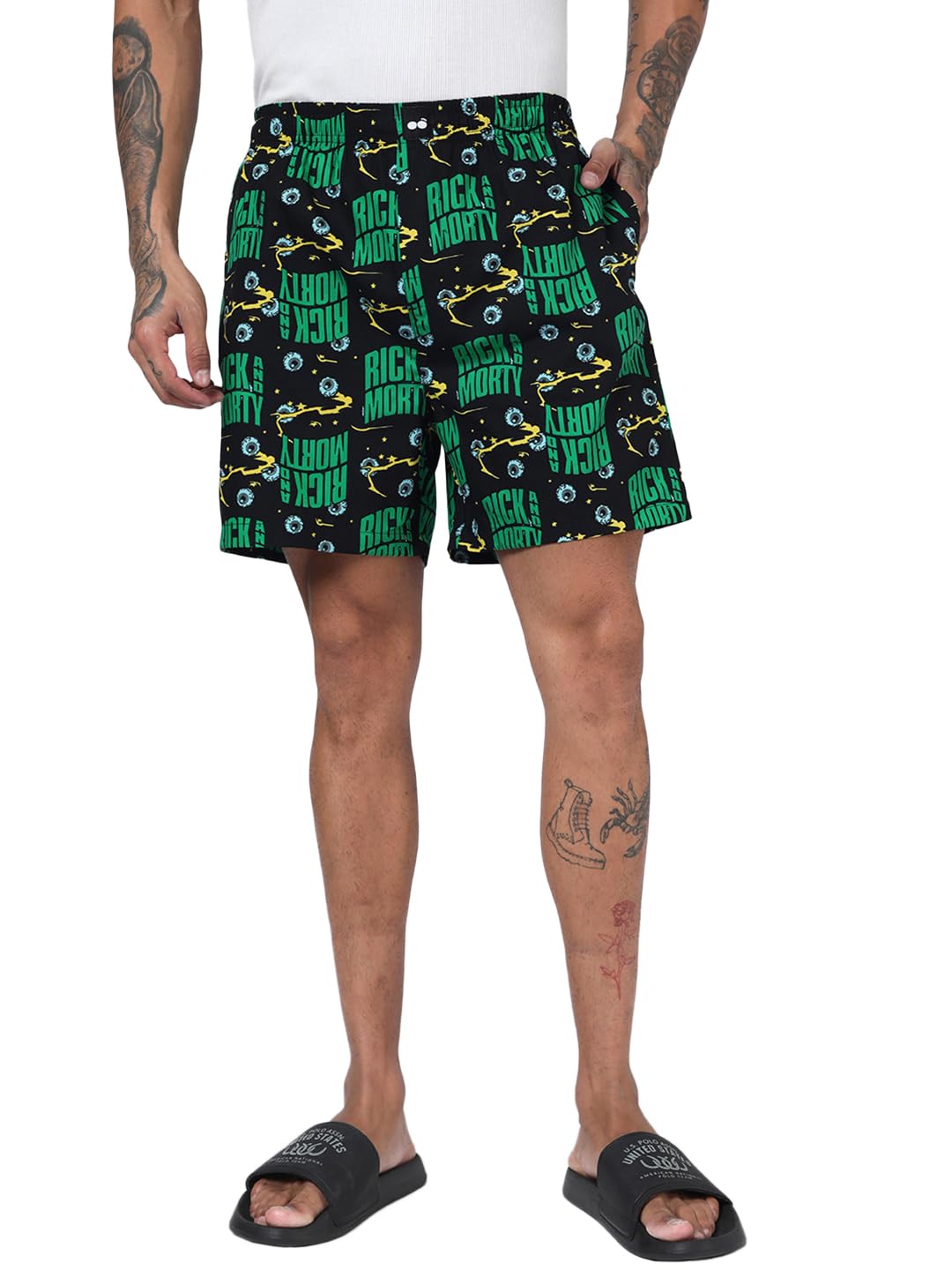 Bewakoof Mens All Over Printed Regular Fit Poplin Boxers_694167_Meteorite_L