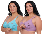 Fabme WomenS Cotton Wire Free Casual Nursing Bra (Pack Of 2) (Po2-Br_14_Seagreen, Lavender