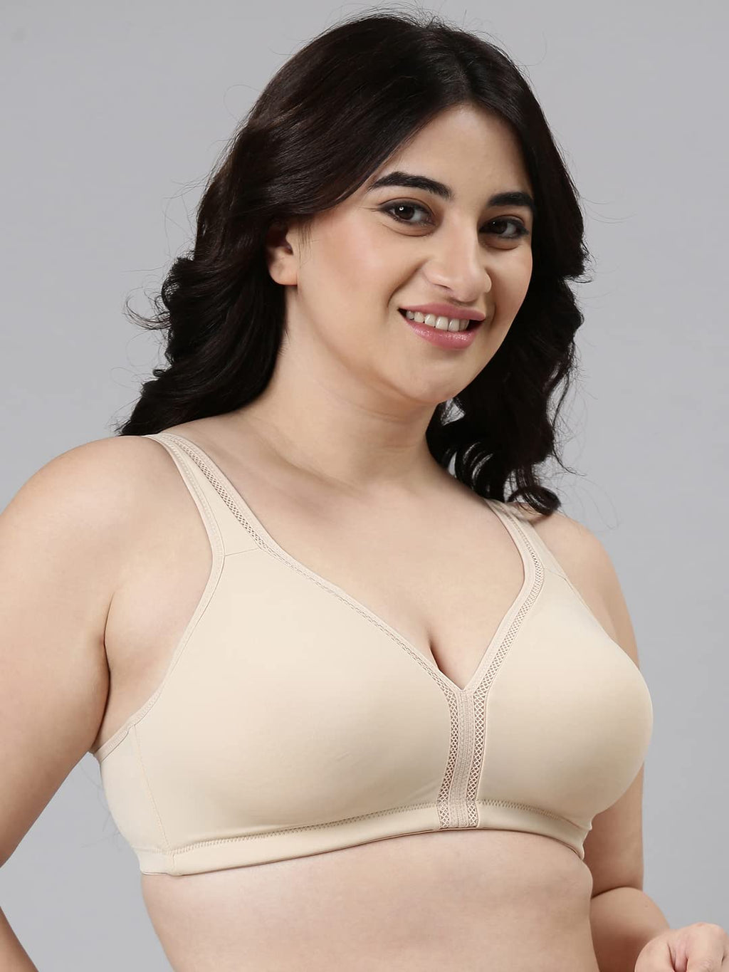Enamor F024 Plush Comfort Full Support Bra - Non-Padded Wirefree High Coverage - Paleskin