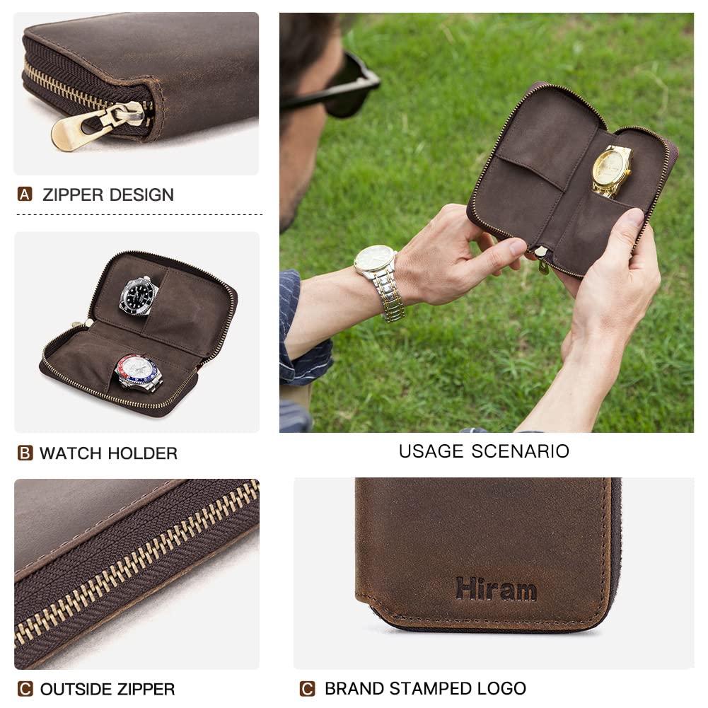 Watch Bracelet Storage Bag Case Leather 2 Pieces, Hiram Portable Travel Watch Genuine Leather Pouch, Watch Bag Leather for Coupl