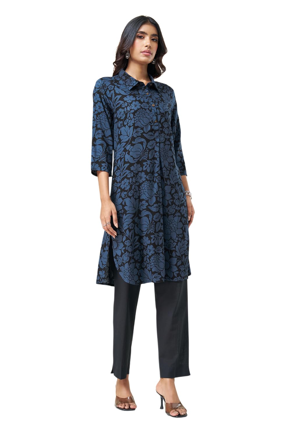 Rangmanch By Pantaloons Women Rayon Printed Kurta | KneeLength | 3/4 Sleeve | Shirt Collar | Casual Ethnic Wear 2
