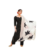 Anni Designer WomenS Rayon Straight Raspberry Handpainted Kurta With Palazzos & Dupatta (Rayon Sty Black_Xxl_Black_Xx-Large)