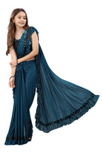 Dhyey Fashion Fashionable Baby Girls Lycra Blend Saree With Velvet Unstitched Blouse Piece | Readymade Saree For Girls | Sarees