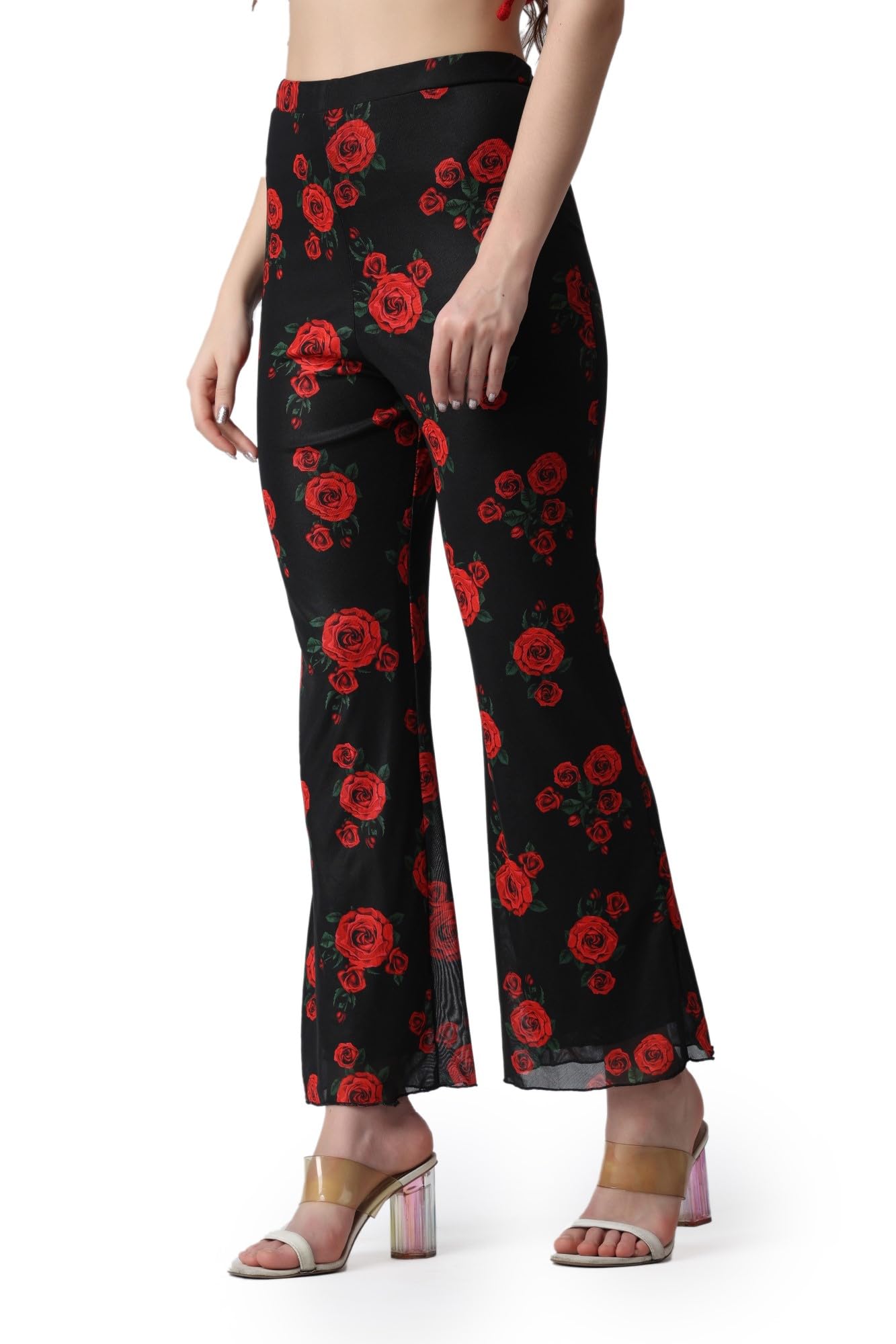POPWINGS Casual Multi Colour Floral Print Bootcut Trouser for Women || Pull On Trouser for Women || Latest Stylish Western Regul