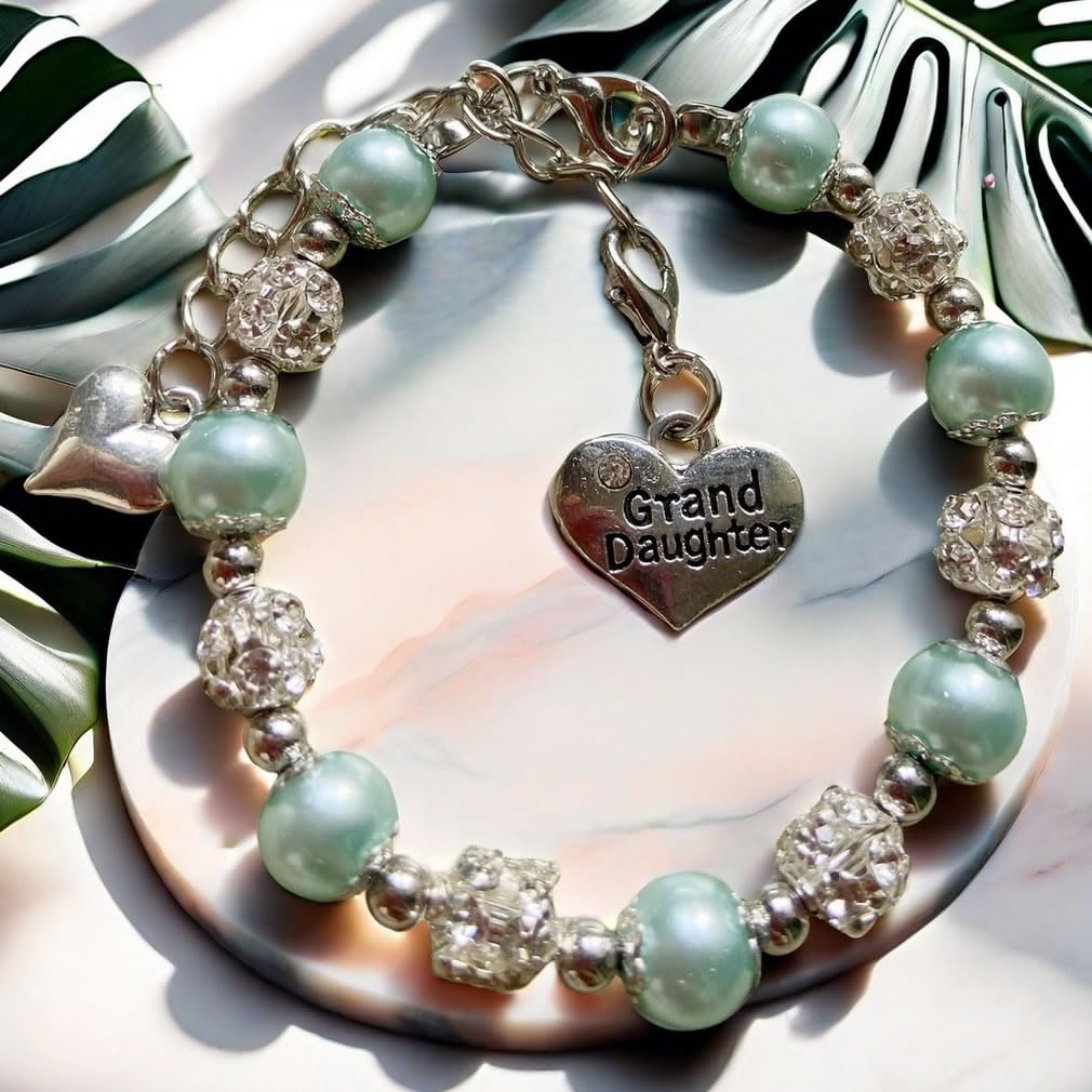 DOLON Blue Glass Pearl Color Crystal Granddaugther Bracelet Jewelry Wedding Bridal Birthday Christmas Holiday Gift