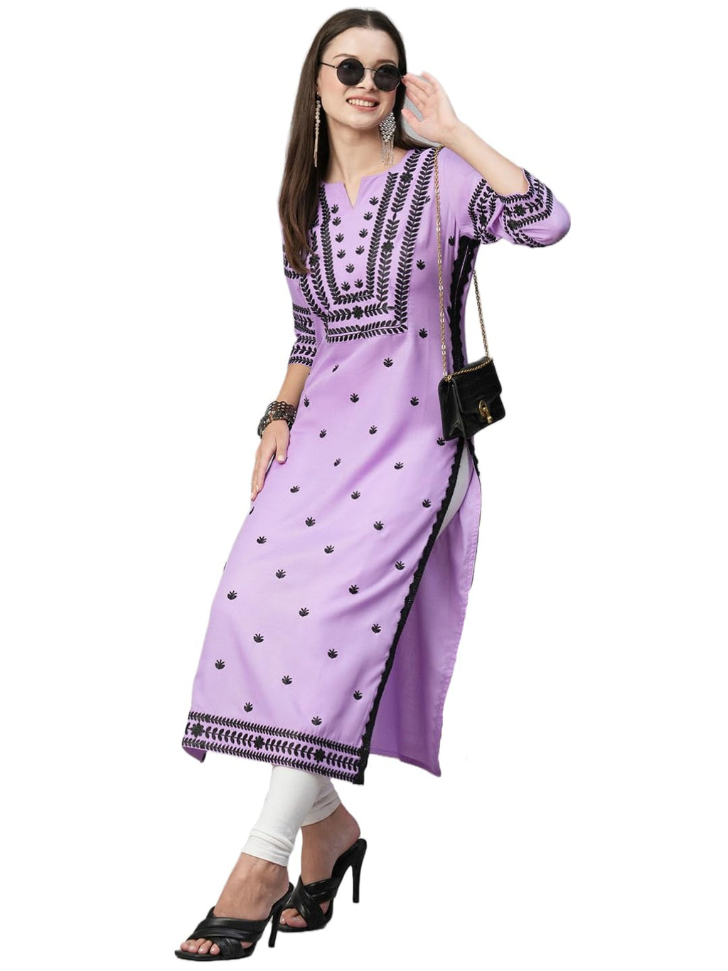 ANNI DESIGNER Womens Cotton Blend Chikankari Embroidered Straight Kurta (STHO-Purple-NW_M_Purple_Medium)
