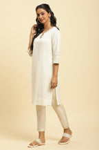 W For Woman Cotton Ecru Gitter Printed Embellished Kurta