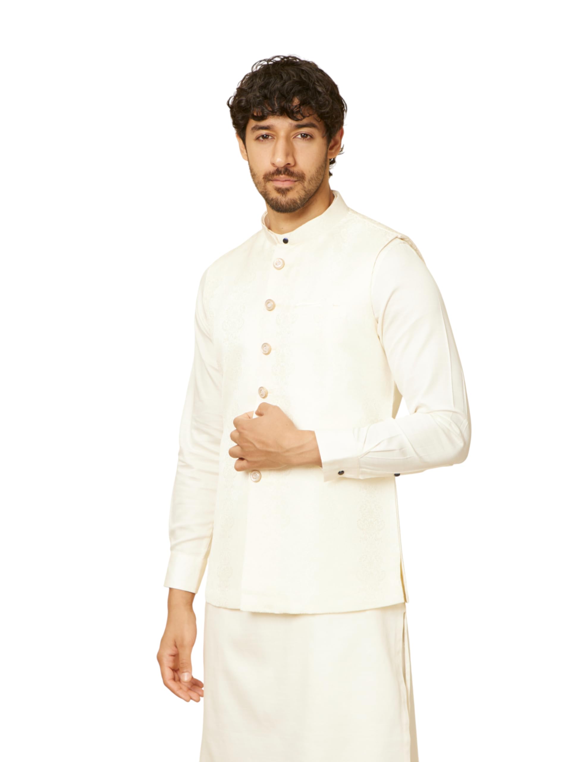 Manyavar Mens Brocade Self Design Nehru Jacket (1pc)