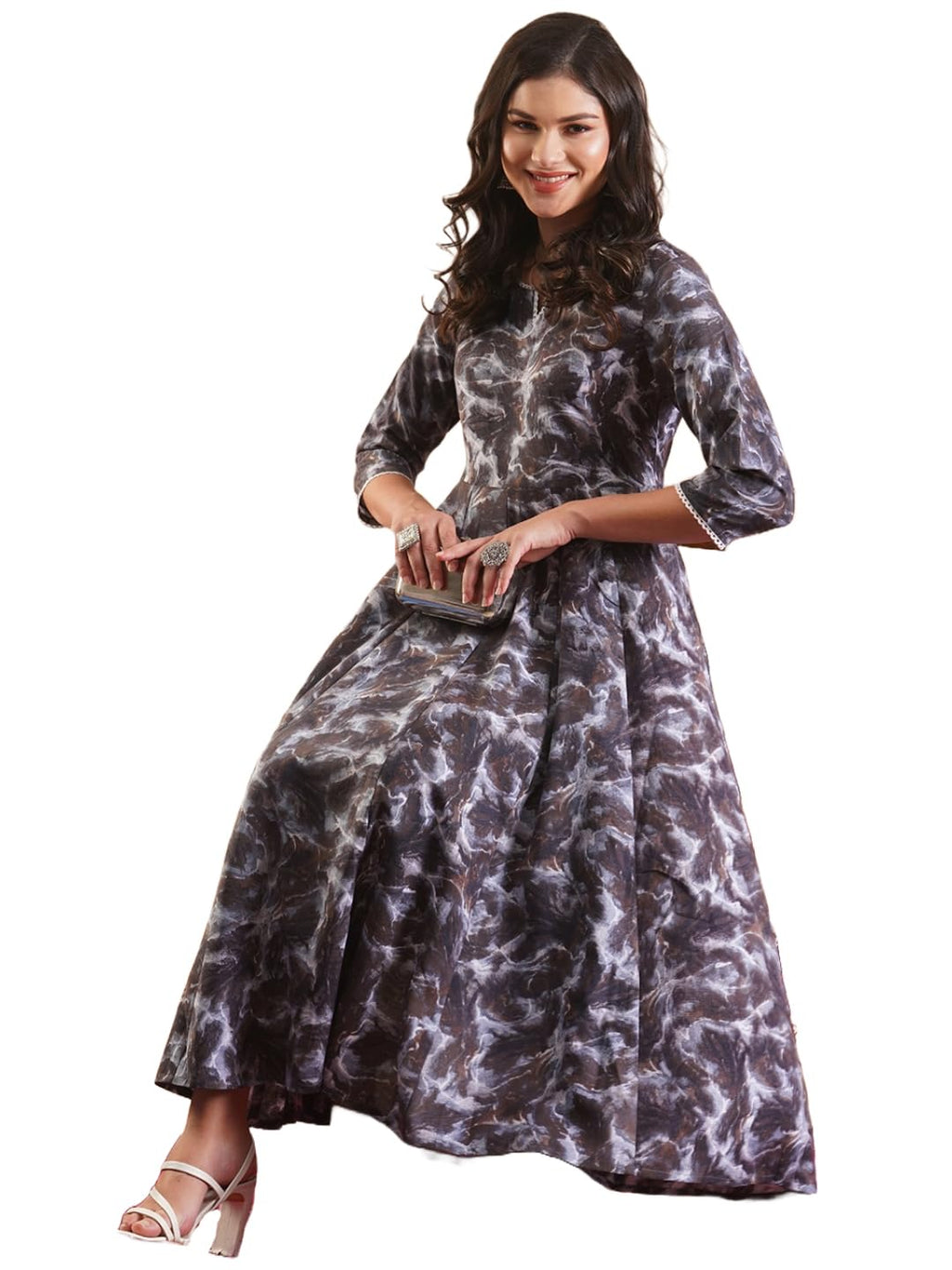 ANNI DESIGNER Womens Rayon Blend Anarkali Printed Kurta with Pant (SIPRADH Grey_XXL_Grey_XX-Large)
