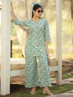 Pinkmint WomenS Pure Cotton Co Ord Set L Flower Printed Co Ord Set L Stylish Pocket & 3/4 Sleeve Women Co-Ord Set