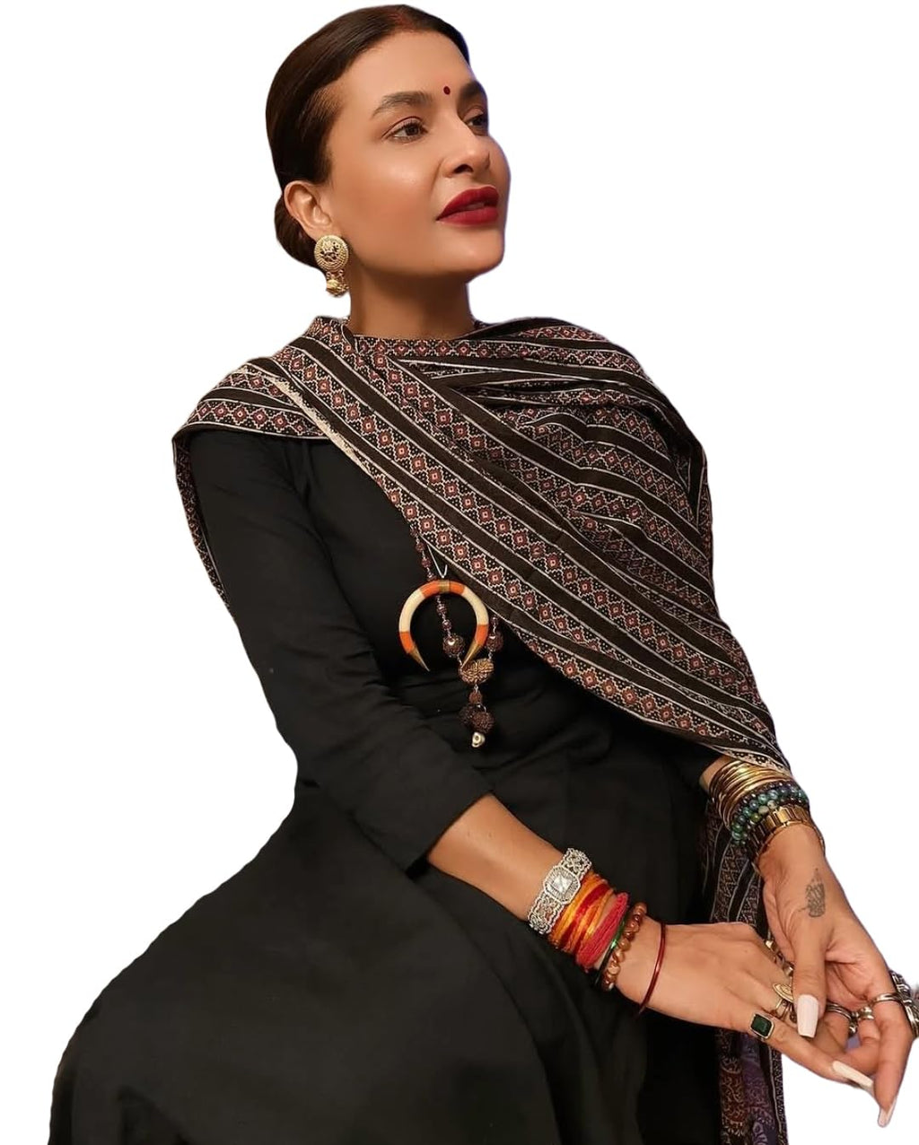 ANNI DESIGNER Womens Rayon Viscose Anarkali Solid Kurta with Pant & Dupatta (Avantika Black_L_Black_Large)