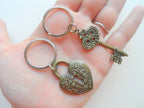 Large Bronze Key and Heart Lock Keychain Set- Youve Got The Key To My Heart; 8 Year Anniversary Gift, Couples Keychain Set
