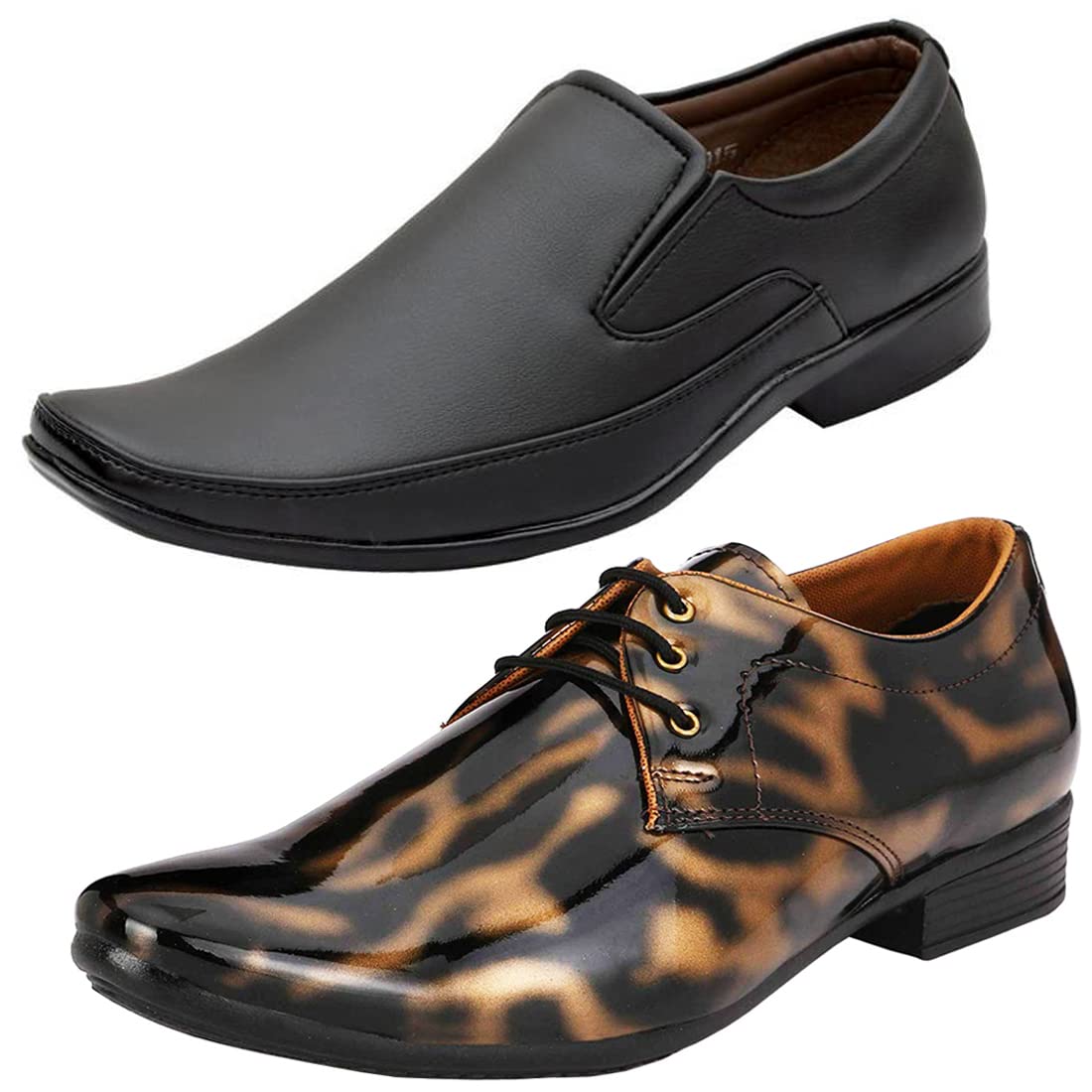 Latest Trendy Formal Shoes/Party Shoes/ 2 Shoes Combo with Free Belt for Men and Boys (BAZAAR8561_VTR01BlkGld2003Bdr) Multic 6