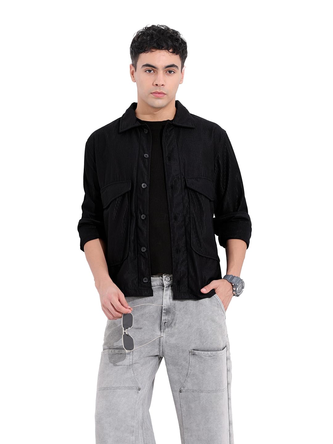 The Indian Garage Co Mens Boxy Fit Solid Cutaway Collar Long Sleeves Street Shirt