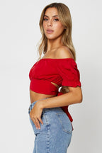 Shasmi Womens & Girls Red Beshop Sleeve, Sweet Heart Neck, Lace Pullover Blouse Tops for Women/Tops, T-Shirts for Girls (TOP 7