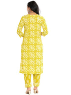 rytras Womens Cotton Printed Straight Kurta with Palazzo Pant and Dupatta Set