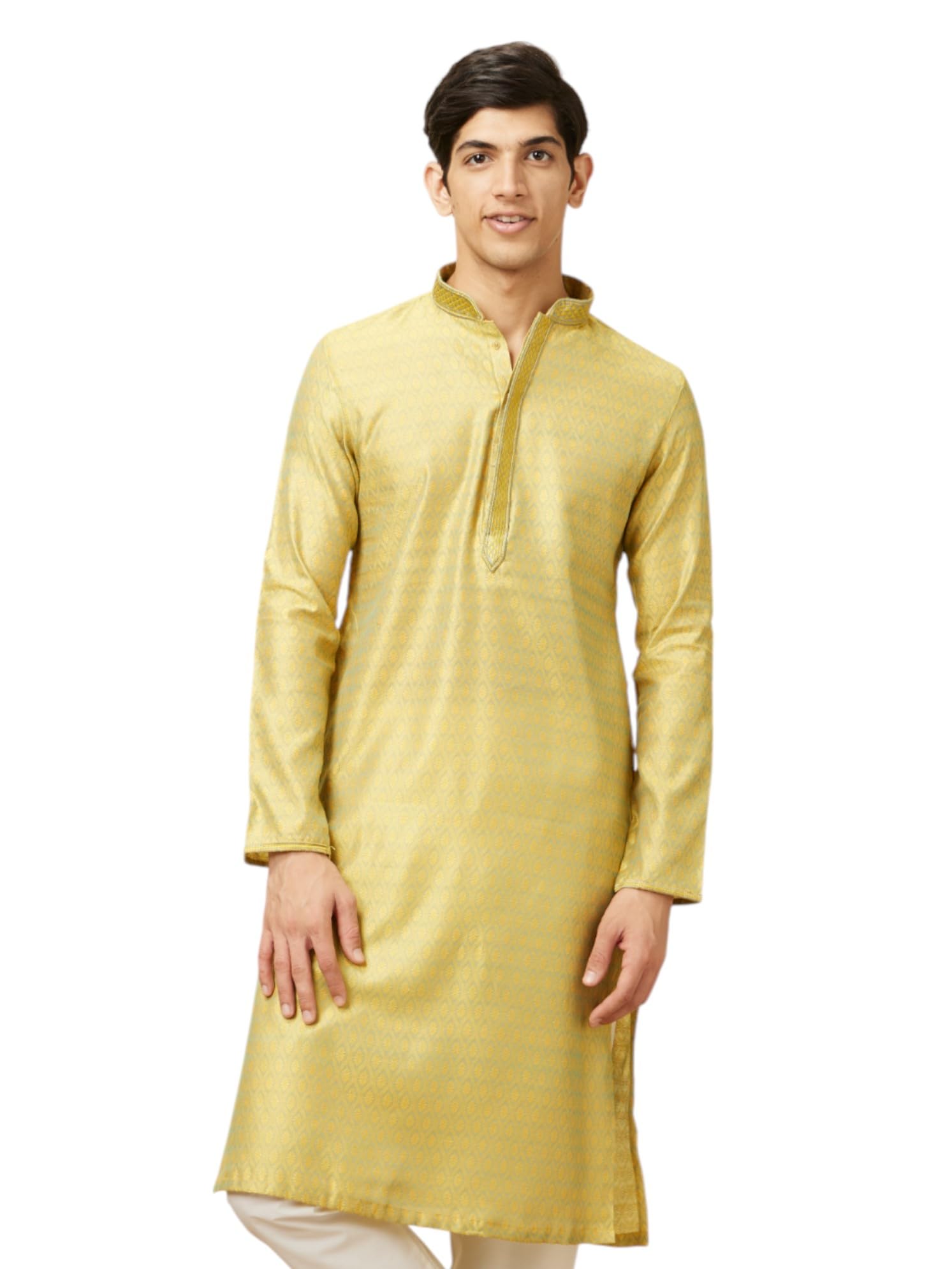 Manyavar MenS Art Silk Jacquard Embroidered Kurta (Green,M)