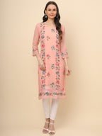Ekasya WomenS Georgette Straight Cut Round Neck Kurta With Beautiful Embroidery Work (E1628) - Elegant Design, Intricate Embroi