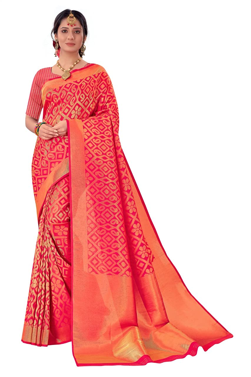 Pujia Mills Women And Girls Banarasi Silk Saree With Blouse Piece (Kumbhi Saree_Rani)